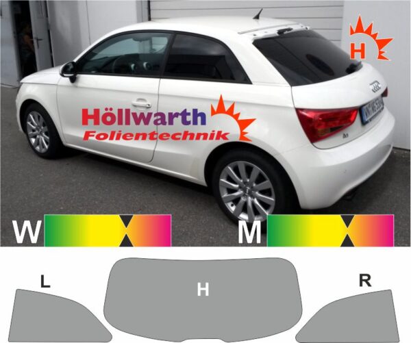 Audi A1 8X dreitürig 2010 und Facelift 2015 bis 2018 passgenaue Tönungsfolie