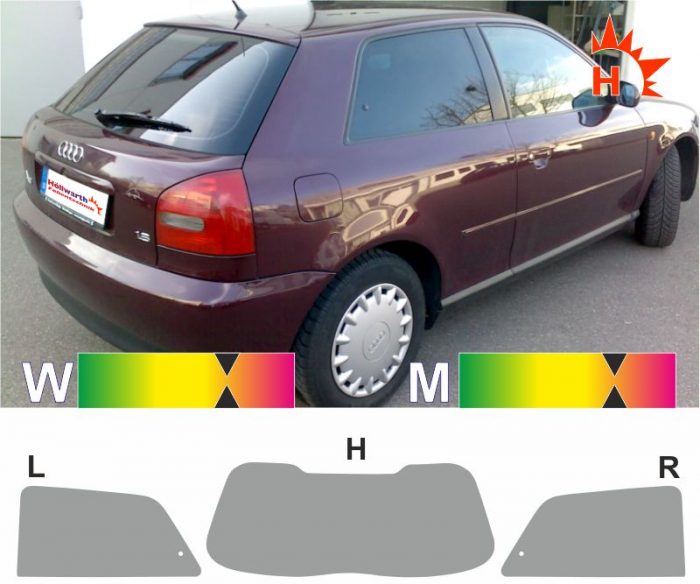 AUDI A3 8L dreituerig 1996 bis 2000 passgenaue Tönungsfolie