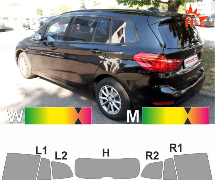 BMW 2er F46 Gran Tourer ab 2015 passgenaue Tönungsfolie.