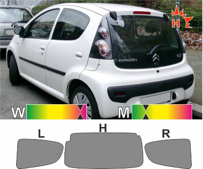 CITROEN C1 fünftürig 2005 bis 2014 passgenaue Tönungsfolie