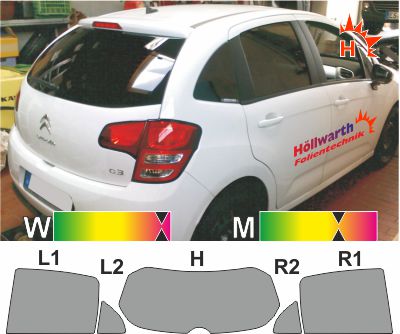 CITROEN C3 II fünftürig 2009 bis 2016 passgenaue Tönungsfolie