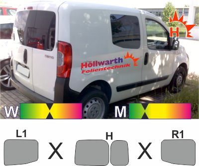 CITROEN Nemo Kastenwagen Heckflügeltüren Schiebetüren_L_R seit 2007 passgenaue toenungsfolie