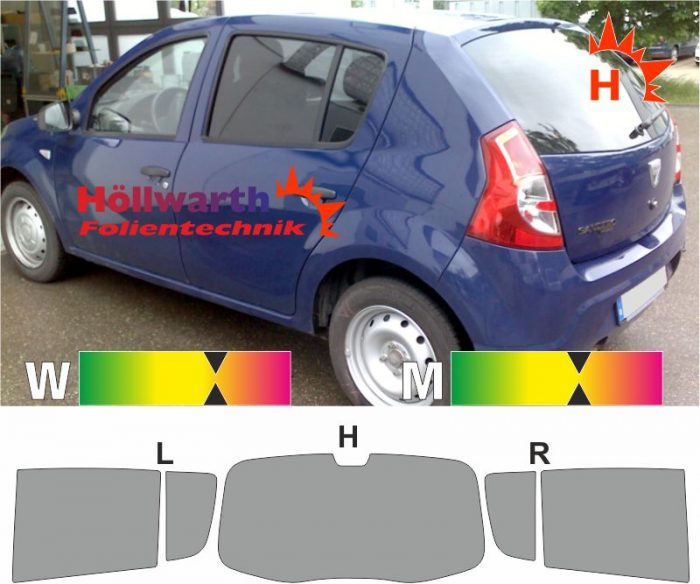 DACIA Sandero fünftürig 2008 bis 2013 passgenaue Tönungsfolie