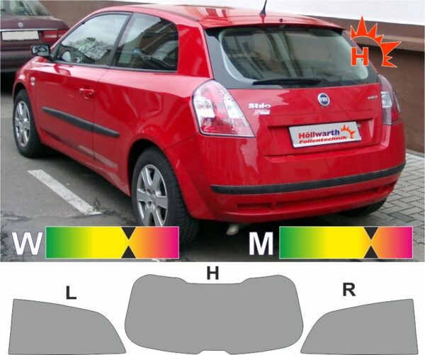 FIAT Stilo dreitürig 2001 bis 2007 passende Tönungsfolie
