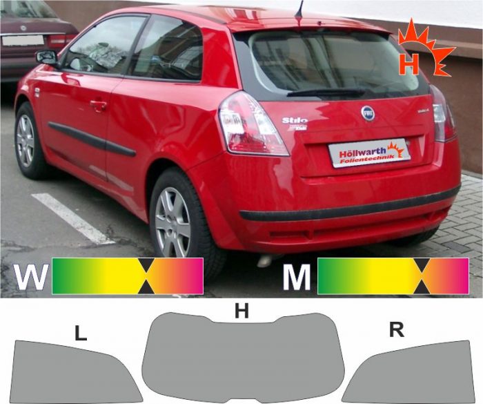 FIAT Stilo dreitürig 2001 bis 2007 passgenaue Tönungsfolie