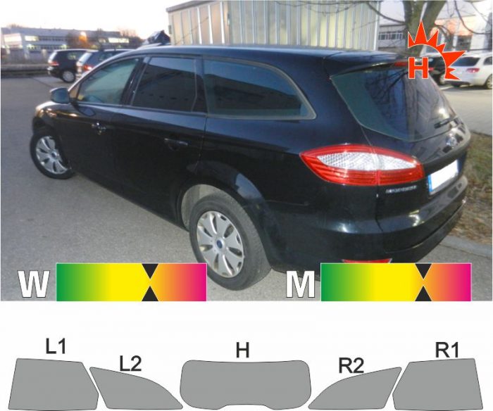 FORD Mondeo 07 Tournier ohne Glasantenne 2007 bis 2010 passgenaue Tönungsfolie