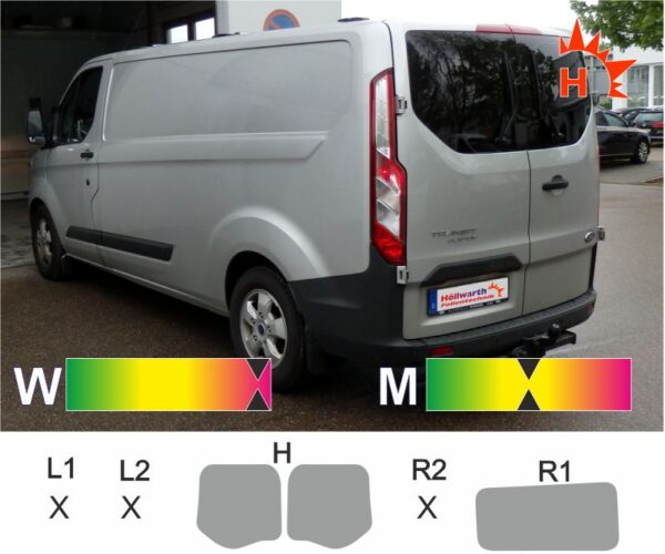 FORD Transit Custom Kastenwagen mit Heckflügeltüren mit Scheibenwischer passende Tönungsfolie