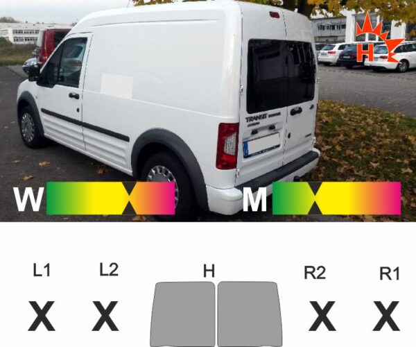 FORD Transit Connect 02 Heckflügeltüren 2002 bis 2013 passende Tönungsfolie