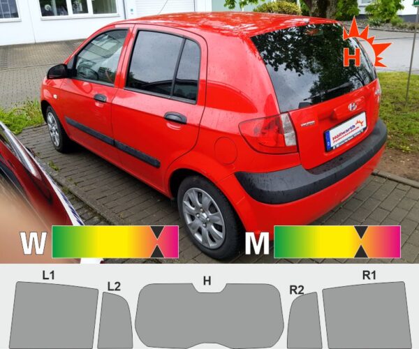 HYUNDAI Getz fünftürig 2002 bis 2008 passende Tönungsfolie