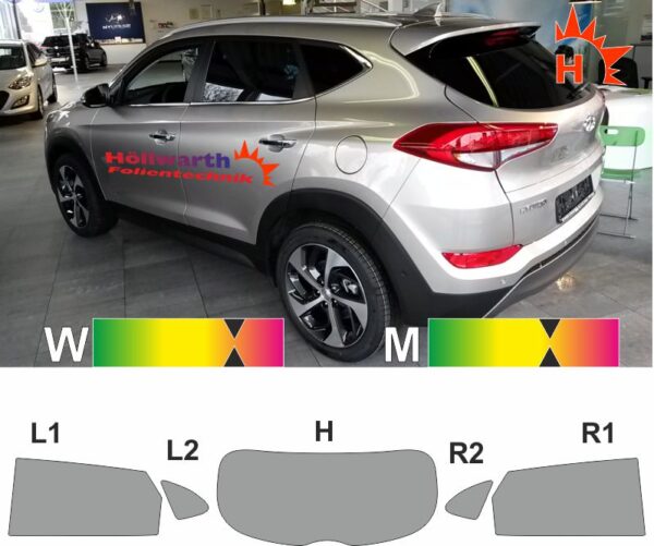 HYUNDAI Tucson TL / TLE ab 2015 und Facelift 2018 bis 2020 passende Tönungsfolie