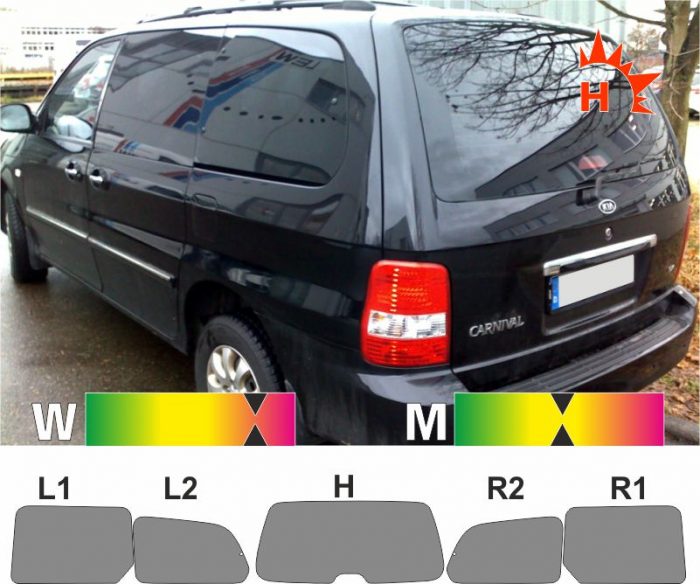 KIA Carnival II 1999 bis 2006 Passgenaue Tönungsfolie