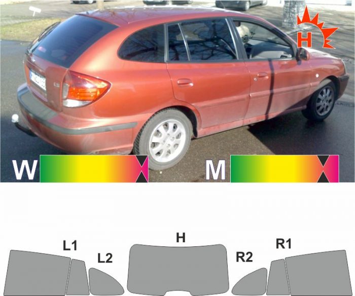 KIA Rio DC 1999 bis 2005 passgenaue Tönungsfolie