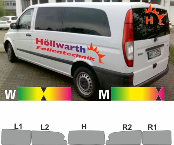 MERCEDES Vito u Viano 2003 bis 2014 Extralang Schiebetür rechts und Ausstellfenster hinten links und rechts passende Tönungsfolie
