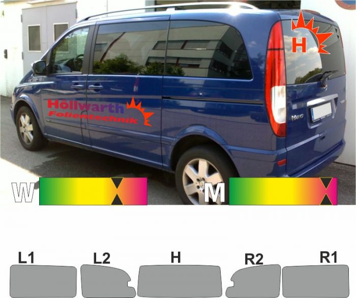 MERCEDES Viano kompakt W639 Schiebetuer L_R 2003 bis 2014 passende Tönungsfolie