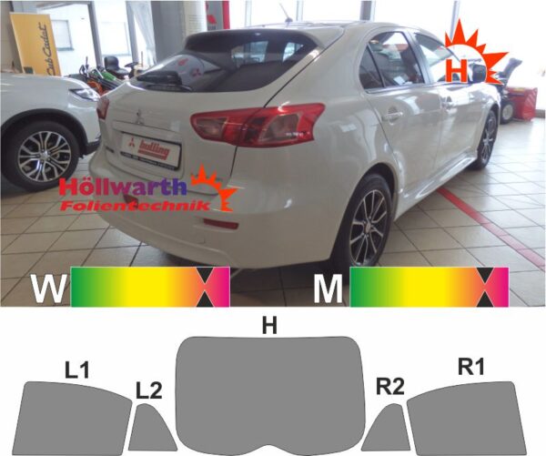 MITSUBISHI Lancer Sportsback 2008 bis 2017 passende Tönungsfolie