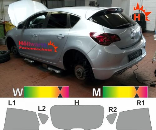 OPEL Astra J fuenftuerig 2009 bis 2015 passende Tönungsfolie