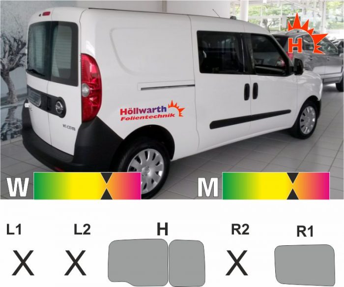 OPEL Combo D L1H1 Heckflügel schiebetuer_R ab 2012 passende Tönungsfolie