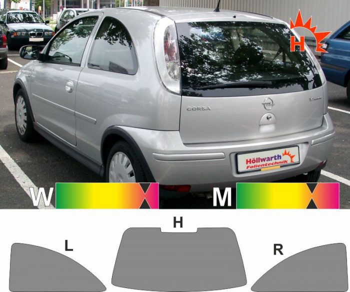 OPEL Corsa C dreitürig 2000 bis 2006 passende Tönungsfolie