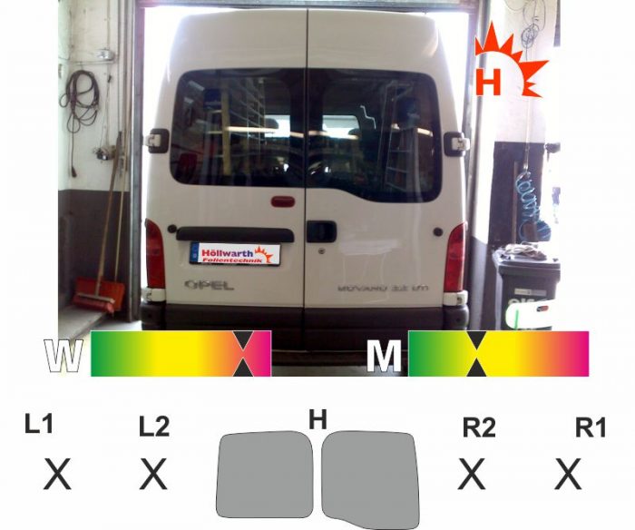 OPEL Movano A H2 Heckscheibe passgenaue Tönungsfolie