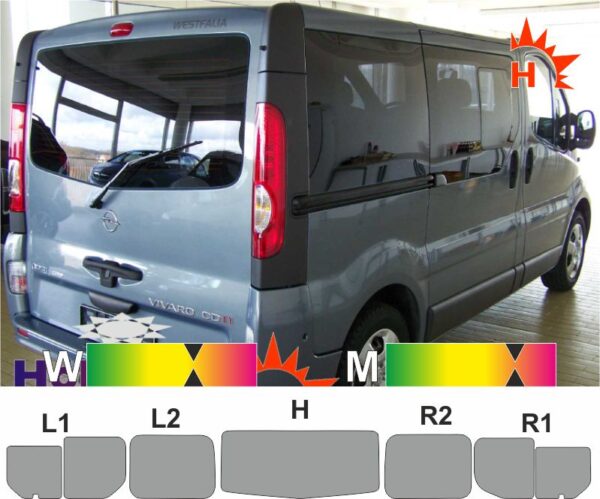 OPEL Vivaro A L1 Heckklappe Schiebetüren links und rechts Schiebefenster links und rechts passende Tönungsfolie