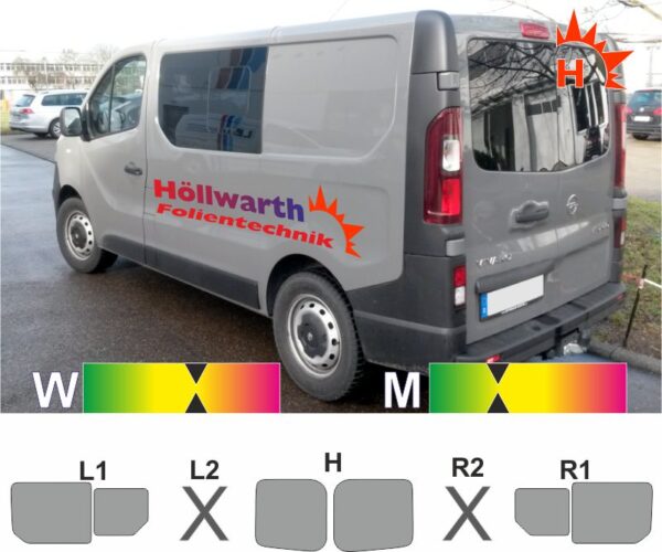 OPEL Vivaro B L1H1 Flügeltüren Schiebetür rechts Schiebefenster passende Tönungsfolie