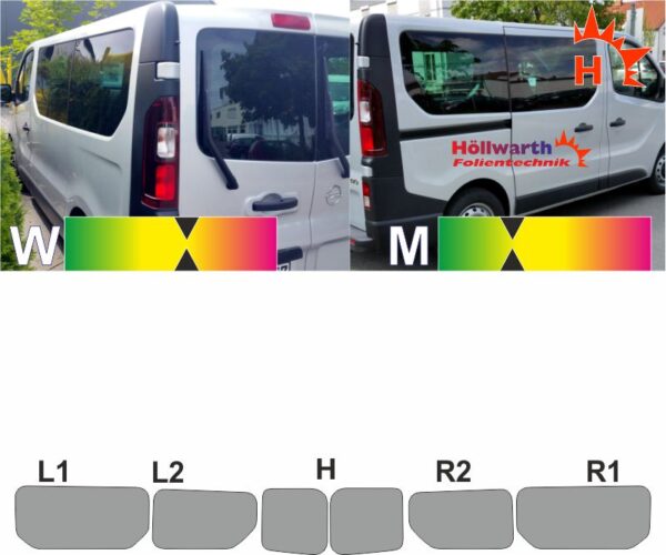OPEL Vivaro B L1H1 Flügeltüren Schiebetür rechts passende Tönungsfolie