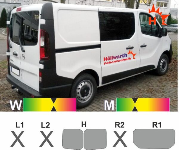 OPEL Vivaro B L1H1 Flügeltüren, Schiebetür rechts passende Tönungsfolie