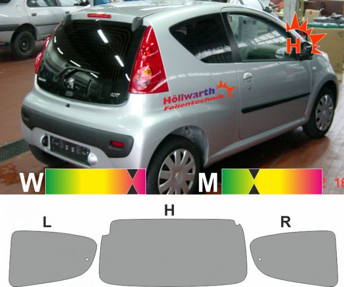 PEUGEOT 107 fünftürig 2005 bis 2014 passende Tönungsfolie