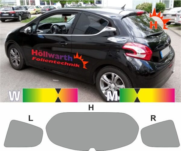PEUGEOT 208 dreitürig 2012 bis 2018 passende Tönungsfolie