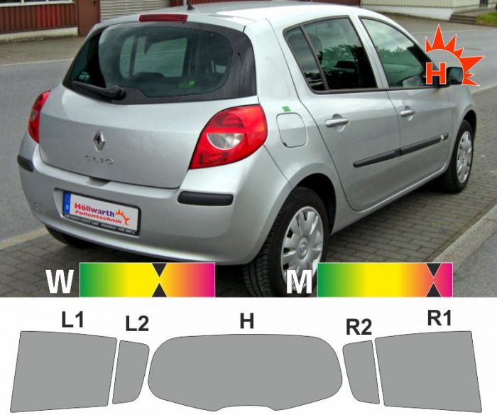 RENAULT Clio III fünftürig 2005 bis 2012 passende Tönungsfolie