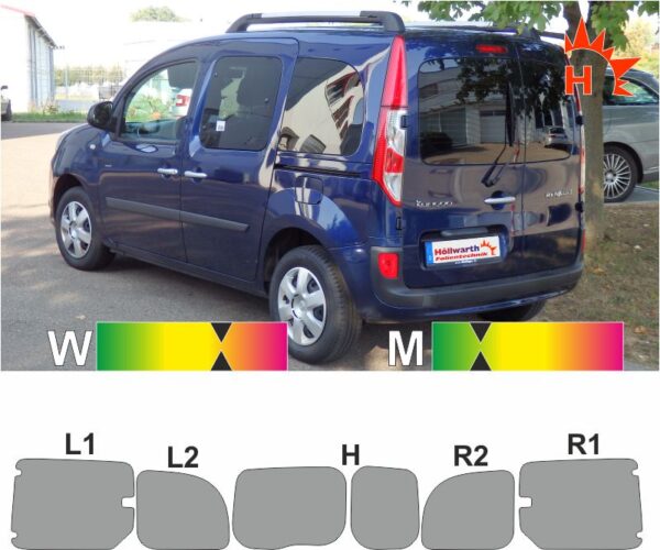 RENAULT Kangoo II bis 2021 Flügeltüren Schiebetüren links und rechts Ausstellfenster passende Tönungsfolie
