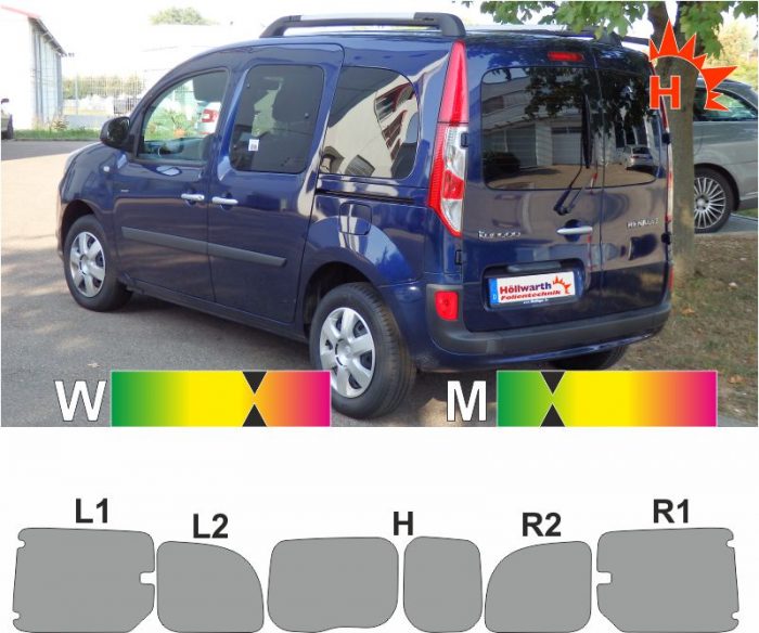 RENAULT Kangoo II Heckflügel Schiebetüren_L_R_ ausstellfenster passgenaue Tönungsfolie