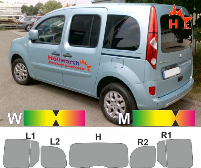 RENAULT Kangoo II Heckklappe Schiebetüren_L+R Hebefenster passende TÖnungsfolie