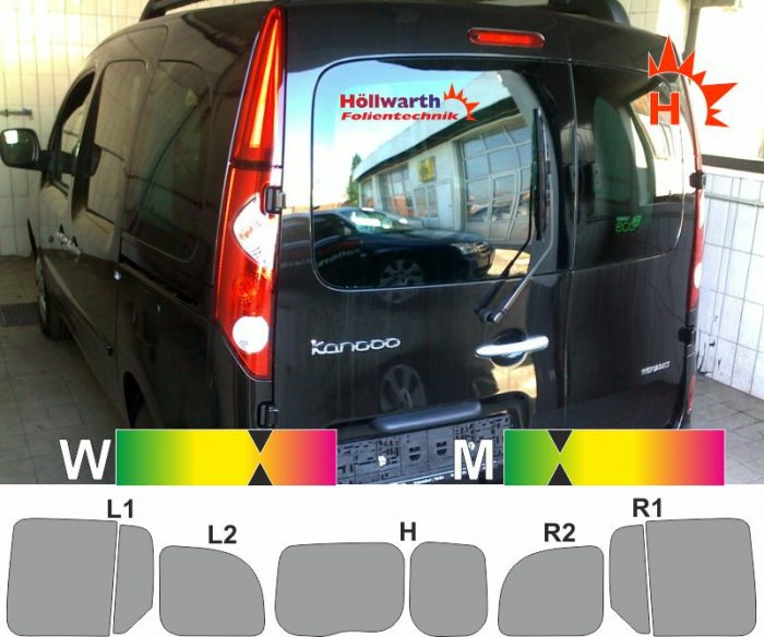 RENAULT Kangoo II flügeltüer Schiebetuer L+R Hebefenster ab 2008 passende Tönungsfolie