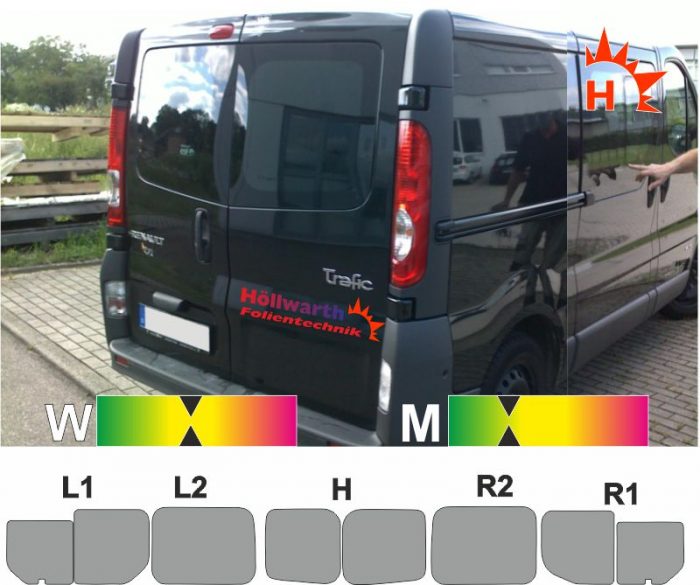 RENAULT TraficII L1H1 Heckflügel Schiebetür_R Schiebefenster passende Tönungsfolie