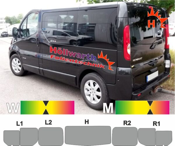 RENAULT Trafic II L1H1 Heckklappe Schiebetür rechts Schiebefenster passende Tönungsfolie