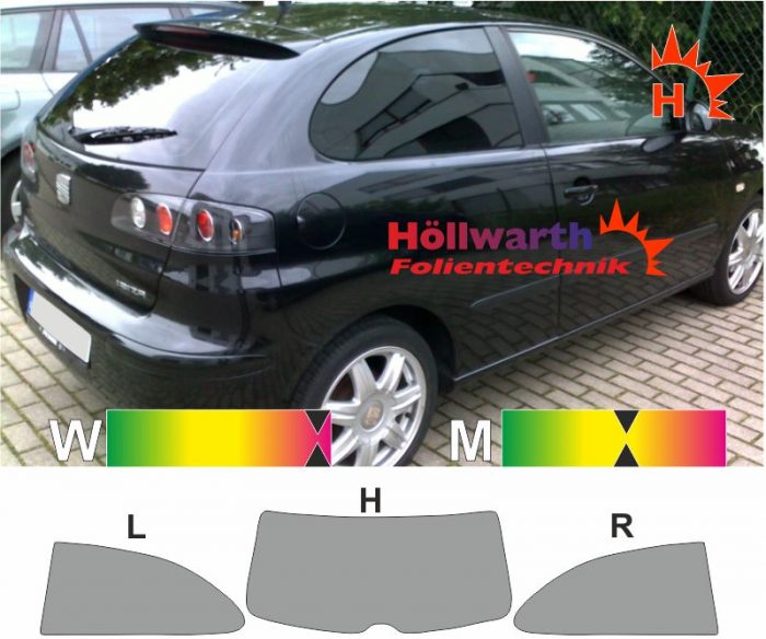 SEAT Ibiza 6L dreitürig 2002 bis 2008 ohne Ausstellfenster passende Tönungsfolie