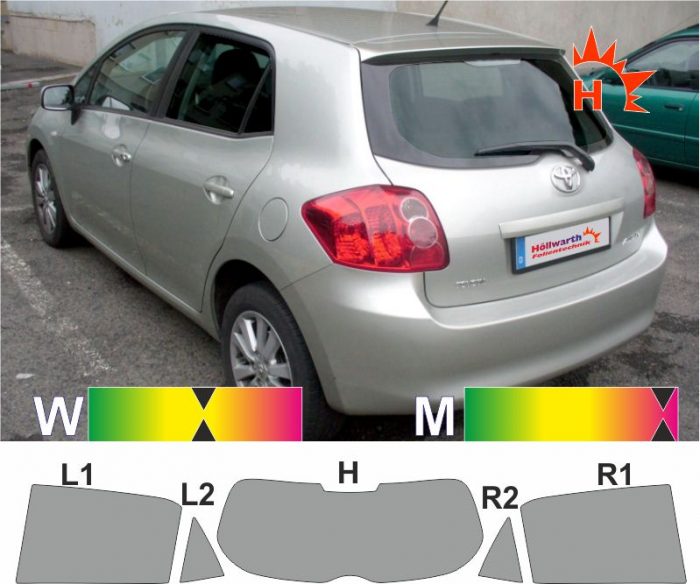 TOYOTA Auris E150 fünftürig 2007 bis 2012 passgenaue Tönungsfolie