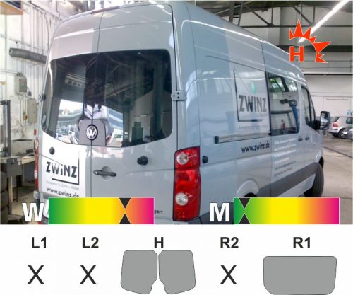 VW Crafter Heckflügel Schiebetuer_R 2006 bis 2016 passende Tönungsfolie