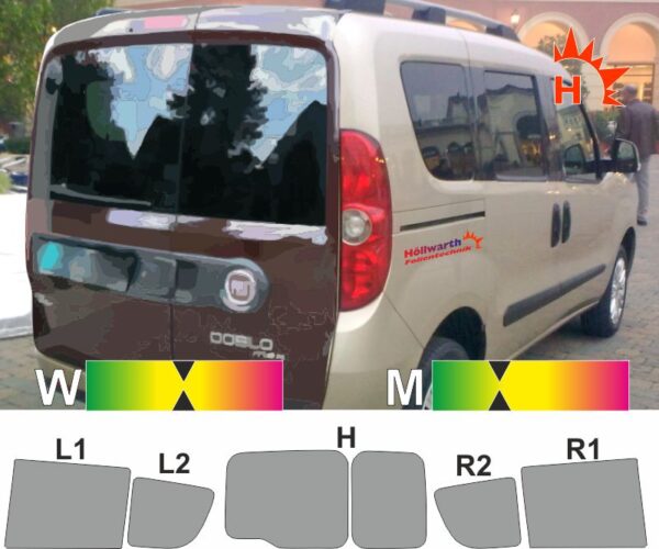 FIAT Doblo II Heckflügeltüren Fensterheber in den Schiebetüren seit 2010 passende Tönungsfolie