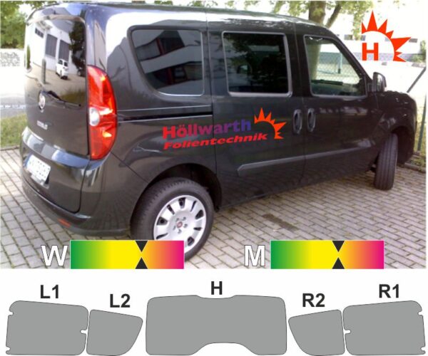 FIAT Doblo II Heckklappe Ausstellfenster in den Schiebetüren ab 2010 passende Tönungsfolie
