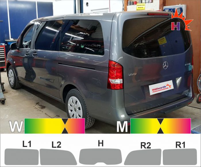 MERCEDES V-Klasse Baureie 447 lang Schiebetür links und rechts ab 2014 passgenaue Tönungsfolie 03