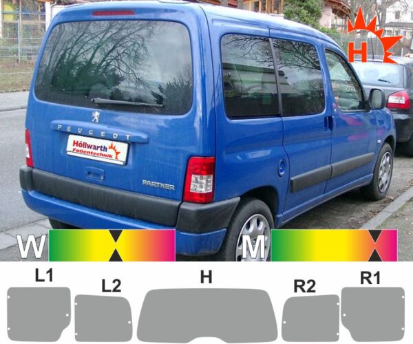 Peugeot Partner Origin Heckklappe Ausstellfenster 2002 bis 2008 passende Tönungsfolie