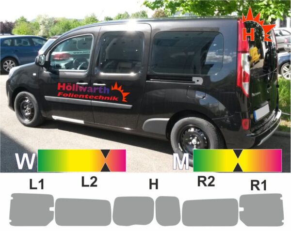 RENAULT Grand Kangoo und Kangoo Maxi bis 2021 ohne Seitenscheibenverkleidung passende Tönungsfolie