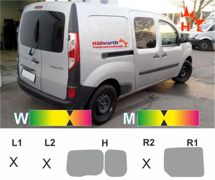 RENAULT Kangoo maxi Kaste Scheibe in schiebetuer rechts passende Tönungsfolie