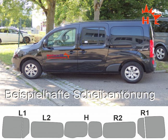 Mercedes Citan lang Heckflügel Schiebetüren mit Hebefenster passgenaue Toenungsfolie