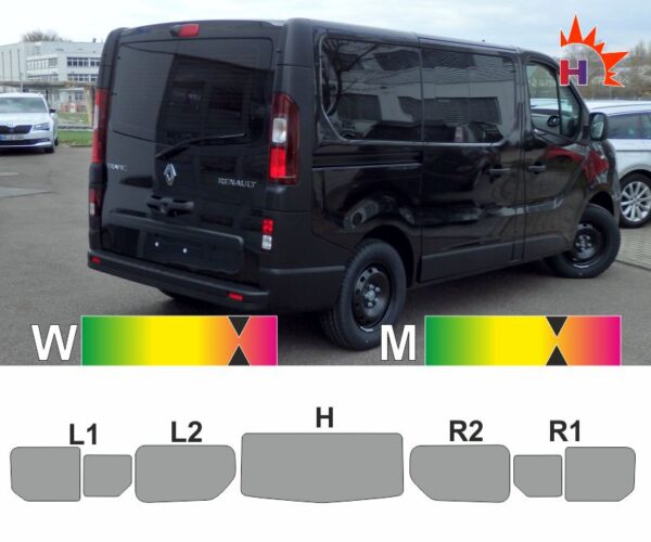 RENAULT Trafic III L1H1 ab 2014 Heckklappe, Schiebetür nur rechts, Schiebefenster passende Tönungsfolie