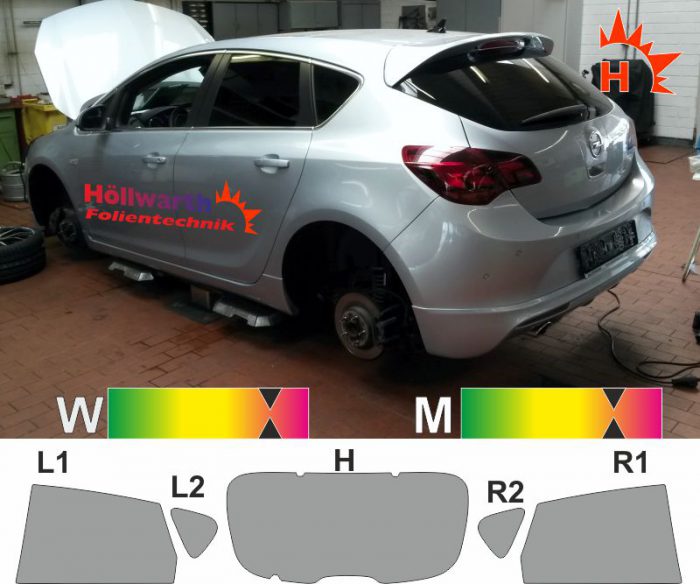 OPEL Astra J fünftuerig mit Scheibenantenne passgenaue Tönungsfolie