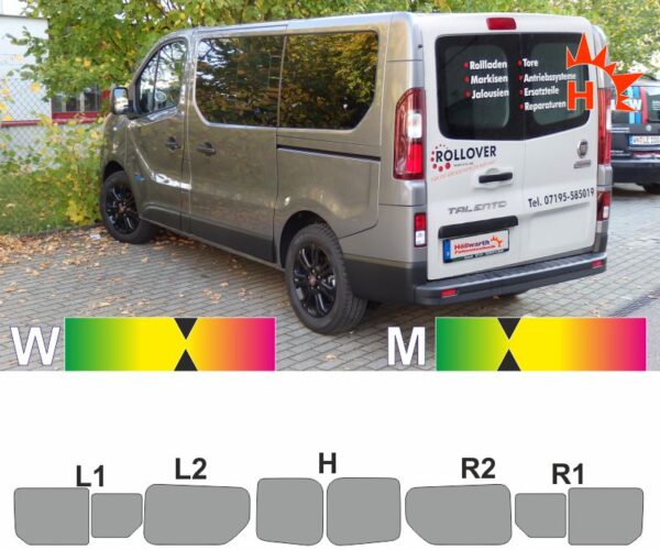 Fiat Talento kurzer Radstand Heckflügel Schiebetüren Schiebefenster ab 2016 passende Tönungsfolie