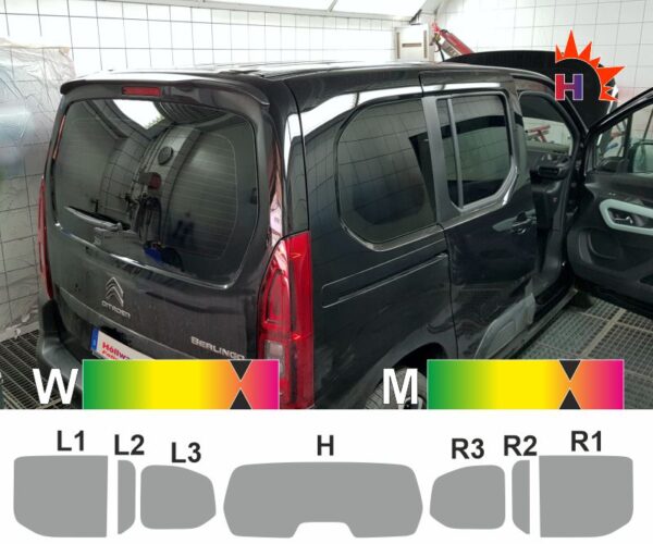 CITROEN Berlingo III ab 2018 ohne klappbarer Heckscheibe, Schiebetüren mit Hebefenster passgenaue Tönungsfolie